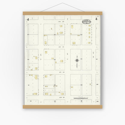 Old map wall art mockup — magnetic wood frame on white wall — Sanborn Fire Insurance Map from Abernathy, Hale County, Texas (1925), Sheet #0004