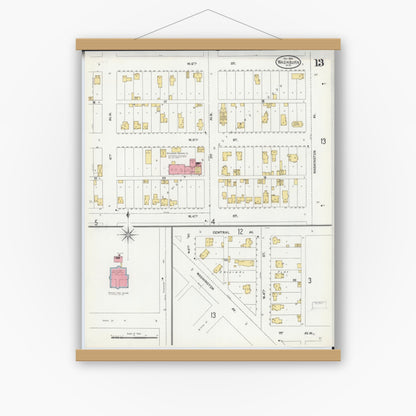 Old map wall art mockup — magnetic wood frame on white wall — Sanborn Fire Insurance Map from Washburn, Bayfield County, Wisconsin (1904), Sheet #0013