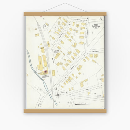 Old map wall art mockup — magnetic wood frame on white wall — Sanborn Fire Insurance Map from Hamilton, Madison County, New York (1906), Sheet #0008
