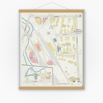 Old map wall art mockup — magnetic wood frame on white wall — Sanborn Fire Insurance Map from North Adams, Berkshire County, Massachusetts (1892), Sheet #0007