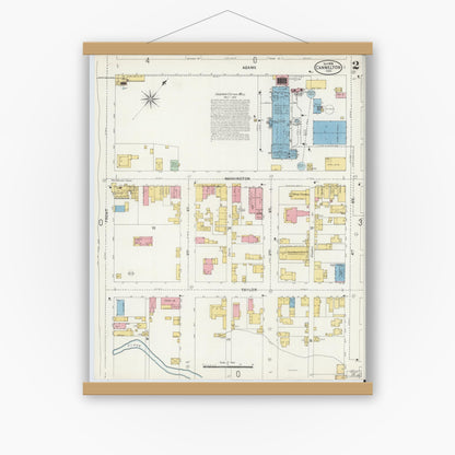 Old map wall art mockup — magnetic wood frame on white wall — Sanborn Fire Insurance Map from Cannelton, Perry County, Indiana (1898), Sheet #0002