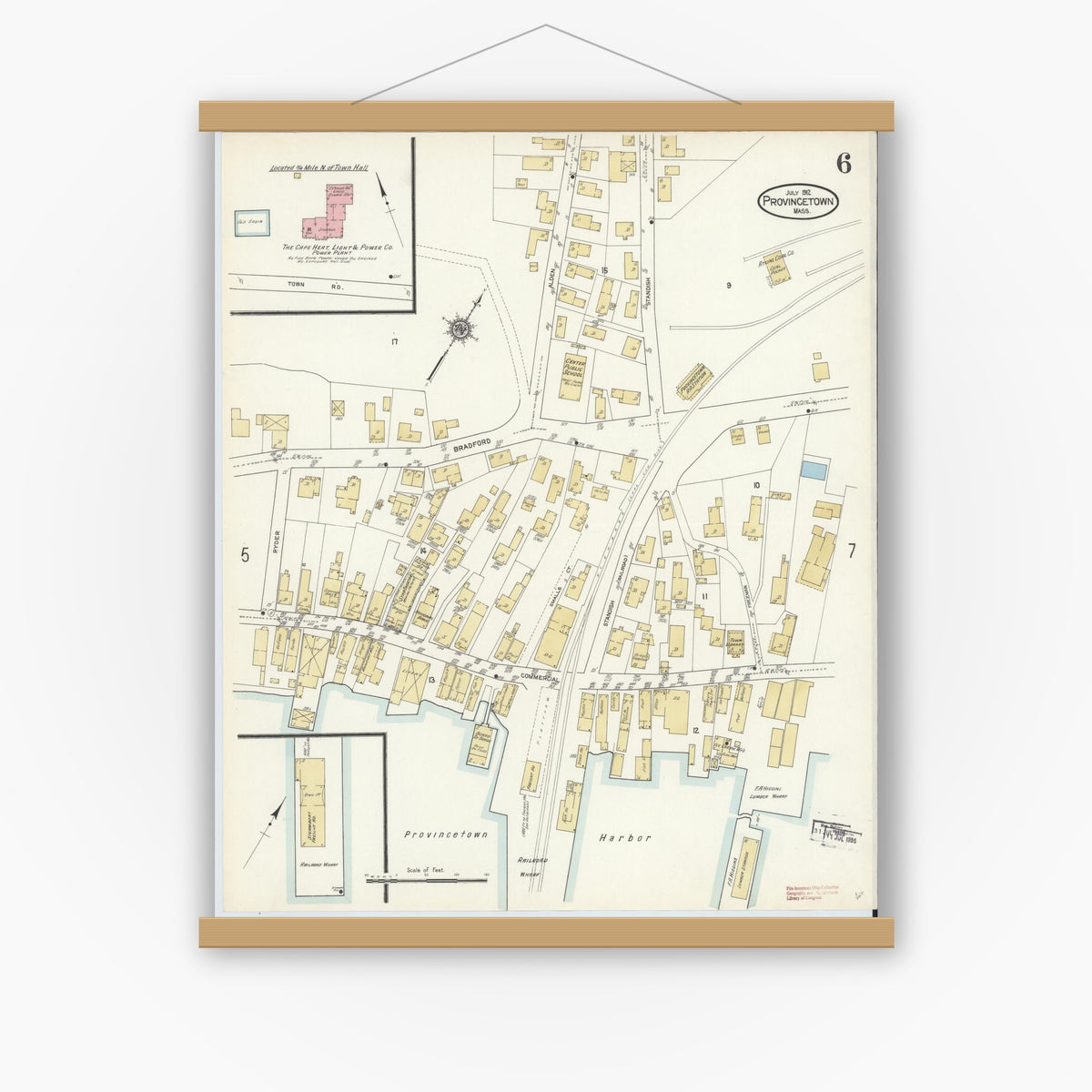 Old map wall art mockup — magnetic wood frame on white wall — Sanborn Fire Insurance Map from Provincetown, Barnstable County, Massachusetts (1912), Sheet #0006