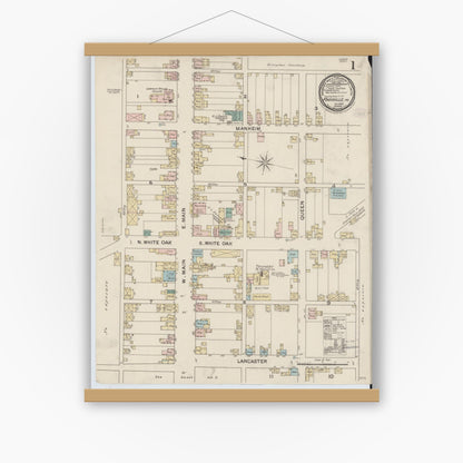 Old map wall art mockup — magnetic wood frame on white wall — Sanborn Fire Insurance Map from Annville, Lebanon County, Pennsylvania (1887) - Complete Map Set