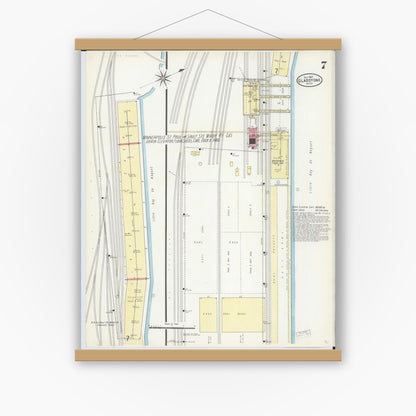 Old map wall art mockup — magnetic wood frame on white wall — Sanborn Fire Insurance Map from Gladstone, Delta County, Michigan (1907), Sheet #0007