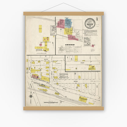 Old map wall art mockup — magnetic wood frame on white wall — Sanborn Fire Insurance Map from Akron, Fulton County, Indiana (1920), Sheet #0001