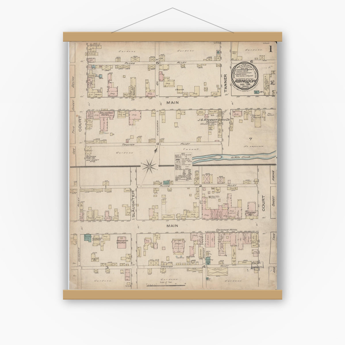 Old map wall art mockup — magnetic wood frame on white wall — Sanborn Fire Insurance Map from Abingdon, Washington County, Virginia (Unknown) - Complete Map Set