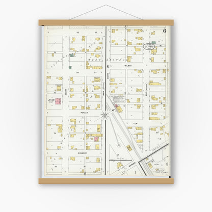 Old map wall art mockup — magnetic wood frame on white wall — Sanborn Fire Insurance Map from Leipsic, Putnam County, Ohio (1900), Sheet #0006