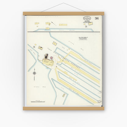 Old map wall art mockup — magnetic wood frame on white wall — Sanborn Fire Insurance Map from Escanaba, Delta County, Michigan (1913), Sheet #0036