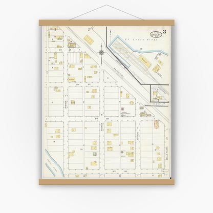 Old map wall art mockup — magnetic wood frame on white wall — Sanborn Fire Insurance Map from Stuart, Martin County, Florida (1915), Sheet #0003