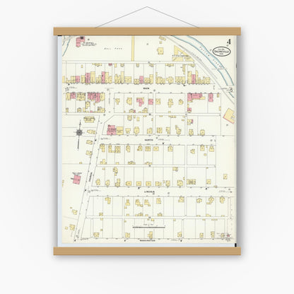 Old map wall art mockup — magnetic wood frame on white wall — Sanborn Fire Insurance Map from Salineville, Columbiana County, Ohio (1911), Sheet #0004