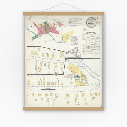 Old map wall art mockup — magnetic wood frame on white wall — Sanborn Fire Insurance Map from Manlius, Onondaga County, New York (1917) - Complete Map Set
