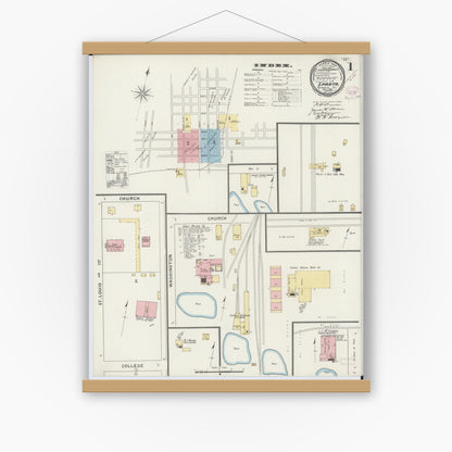 Old map wall art mockup — magnetic wood frame on white wall — Sanborn Fire Insurance Map from Sparta, Randolph County, Illinois (1894) - Complete Map Set