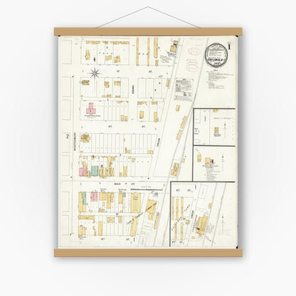Old map wall art mockup — magnetic wood frame on white wall — Sanborn Fire Insurance Map from Griswold, Cass County, Iowa (1899) â€” Complete Set