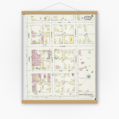 Old map wall art mockup — magnetic wood frame on white wall — Sanborn Fire Insurance Map from London, Madison County, Ohio (1890), Sheet #0003