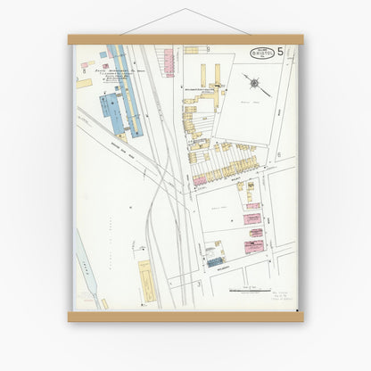 Old map wall art mockup — magnetic wood frame on white wall — Sanborn Fire Insurance Map from Bristol, Bucks County, Pennsylvania (1927), Sheet #0005