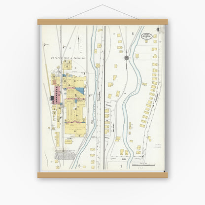 Old map wall art mockup — magnetic wood frame on white wall — Sanborn Fire Insurance Map from Austin, Potter County, Pennsylvania (1911), Sheet #0006