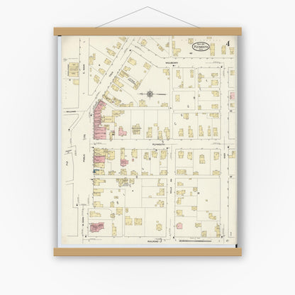 Old map wall art mockup — magnetic wood frame on white wall — Sanborn Fire Insurance Map from Plymouth, Huron And Richland Counties, Ohio (1911), Sheet #0004