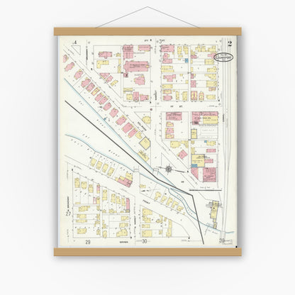 Old map wall art mockup — magnetic wood frame on white wall — Sanborn Fire Insurance Map from Logansport, Cass County, Indiana (1911), Sheet #0002