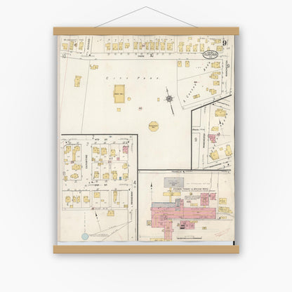 Old map wall art mockup — magnetic wood frame on white wall — Sanborn Fire Insurance Map from Aurora, Dearborn County, Indiana (1935), Sheet #0009