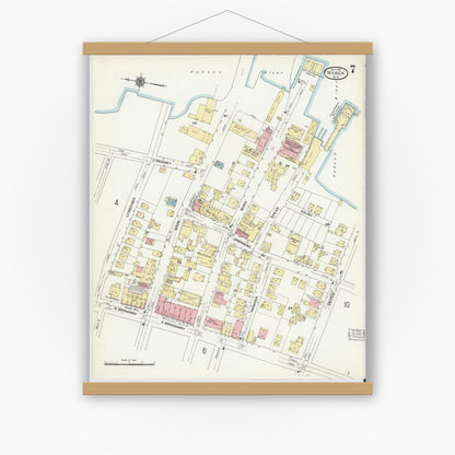 Old map wall art mockup — magnetic wood frame on white wall — Sanborn Fire Insurance Map from Nyack, Rockland County, New York. (1910), Sheet #0007