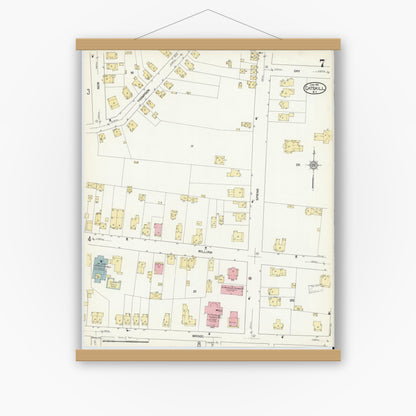 Old map wall art mockup — magnetic wood frame on white wall — Sanborn Fire Insurance Map from Catskill, Greene County, New York (1912), Sheet #0007