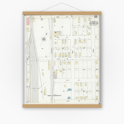 Old map wall art mockup — magnetic wood frame on white wall — Sanborn Fire Insurance Map from Beardstown, Cass County, Illinois (1906), Sheet #0011