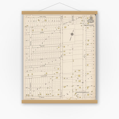 Old map wall art mockup — magnetic wood frame on white wall — Sanborn Fire Insurance Map from Uvalde, Uvalde County, Texas (1922), Sheet #0014