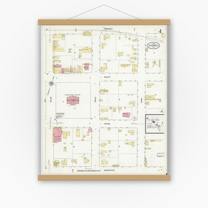 Old map wall art mockup — magnetic wood frame on white wall — Sanborn Fire Insurance Map from Columbus, Colorado County, Texas (1912), Sheet #0004