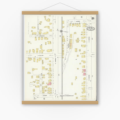 Old map wall art mockup — magnetic wood frame on white wall — Sanborn Fire Insurance Map from Little Falls, Herkimer County, New York (1911), Sheet #0019