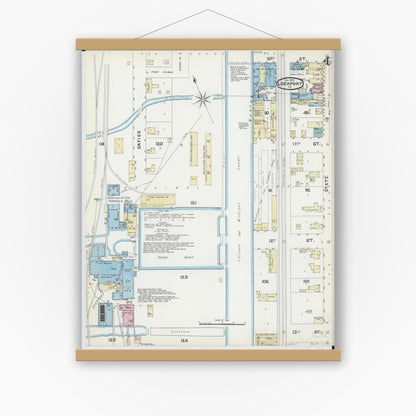 Old map wall art mockup — magnetic wood frame on white wall — Sanborn Fire Insurance Map from Lockport, Will County, Illinois (1891), Sheet #0004