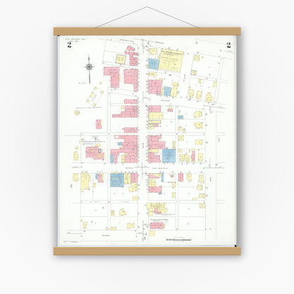 Old map wall art mockup — magnetic wood frame on white wall — Sanborn Fire Insurance Map from Fort Recovery, Mercer County, Ohio (1946), Sheet #0002