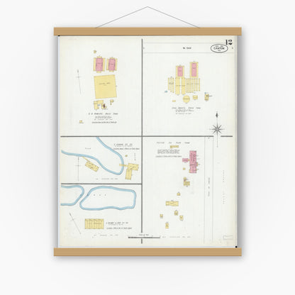 Old map wall art mockup — magnetic wood frame on white wall — Sanborn Fire Insurance Map from Canton, Fulton County, Illinois (1902), Sheet #0012