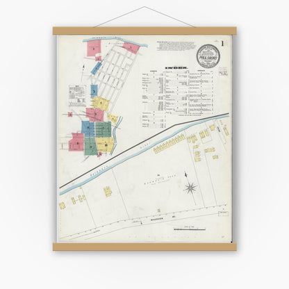 Old map wall art mockup — magnetic wood frame on white wall — Sanborn Fire Insurance Map from Paulsboro, Gloucester County, New Jersey (1909), Sheet #0001