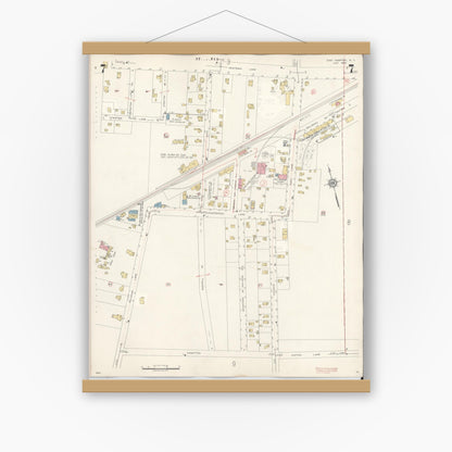 Old map wall art mockup — magnetic wood frame on white wall — Sanborn Fire Insurance Map from Easthampton, Suffolk County, New York (1943), Sheet #0007
