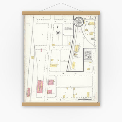 Old map wall art mockup — magnetic wood frame on white wall — Sanborn Fire Insurance Map from Perris, Riverside County, California (1907) - Complete Map Set