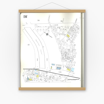 Old map wall art mockup — magnetic wood frame on white wall — Sanborn Fire Insurance Map from Honolulu, Oahu County, Hawaii (1955), Sheet #0139