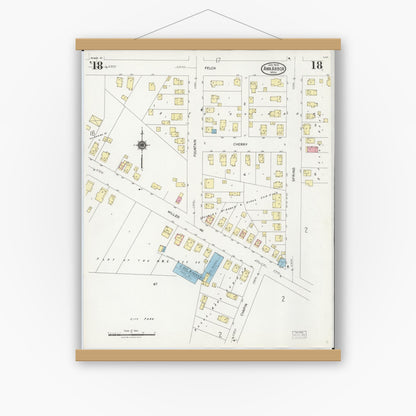 Old map wall art mockup — magnetic wood frame on white wall — Sanborn Fire Insurance Map from Ann Arbor, Washtenaw County, Michigan (1925), Sheet #0018