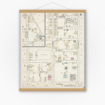 Old map wall art mockup — magnetic wood frame on white wall — Sanborn Fire Insurance Map from Hazleton, Luzerne County, Pennsylvania (1884), Sheet #0006