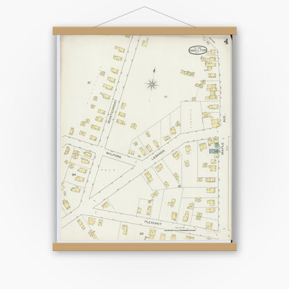 Old map wall art mockup — magnetic wood frame on white wall — Sanborn Fire Insurance Map from Hamilton, Madison County, New York (1893), Sheet #0004