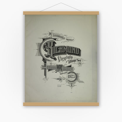 Old map wall art mockup — magnetic wood frame on white wall — Sanborn Fire Insurance Map from Richmond, Independent Cities, Virginia (1925), Sheet #0001