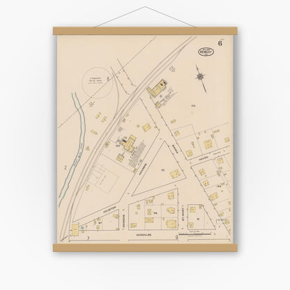 Old map wall art mockup — magnetic wood frame on white wall — Sanborn Fire Insurance Map from Kenedy, Karnes County, Texas (1922), Sheet #0006