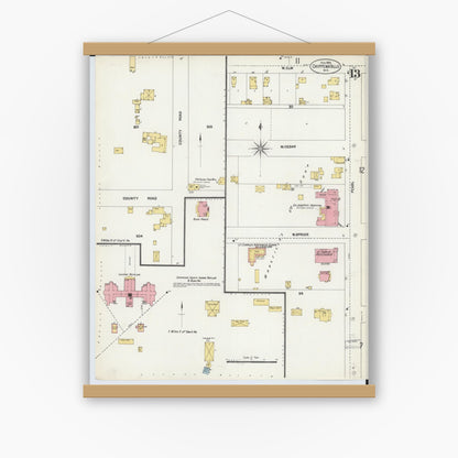 Old map wall art mockup — magnetic wood frame on white wall — Sanborn Fire Insurance Map from Chippewa Falls, Chippewa County, Wisconsin (1903), Sheet #0013