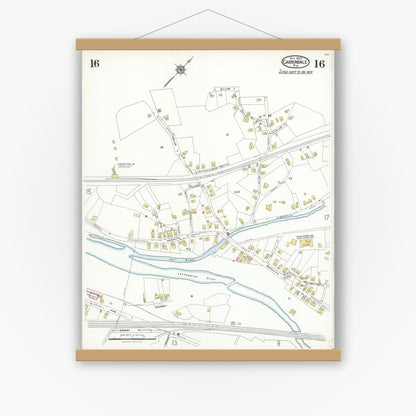 Old map wall art mockup — magnetic wood frame on white wall — Sanborn Fire Insurance Map from Carbondale, Lackawanna County, Pennsylvania (1923), Sheet #0016