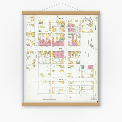 Old map wall art mockup — magnetic wood frame on white wall — Sanborn Fire Insurance Map from Loudonville, Ashland County, Ohio (1900), Sheet #0003