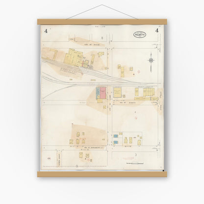 Old map wall art mockup — magnetic wood frame on white wall — Sanborn Fire Insurance Map from Palmetto, Manatee County, Florida (1944), Sheet #0004