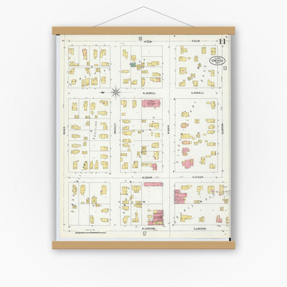 Old map wall art mockup — magnetic wood frame on white wall — Sanborn Fire Insurance Map from Owosso, Shiawassee County, Michigan (1900), Sheet #0011