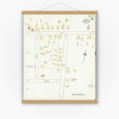 Old map wall art mockup — magnetic wood frame on white wall — Sanborn Fire Insurance Map from Hamilton, Madison County, New York (1911), Sheet #0011