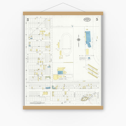 Old map wall art mockup — magnetic wood frame on white wall — Sanborn Fire Insurance Map from Hialeah, Dade County, Florida (1926), Sheet #0005