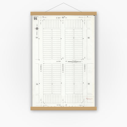 Old map wall art mockup — magnetic wood frame on white wall — Sanborn Fire Insurance Map from Chicago, Cook County, Illinois (1920), Sheet #0095