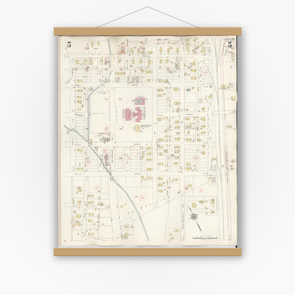 Old map wall art mockup — magnetic wood frame on white wall — Sanborn Fire Insurance Map from Silsbee, Hardin County, Texas (1942), Sheet #0005